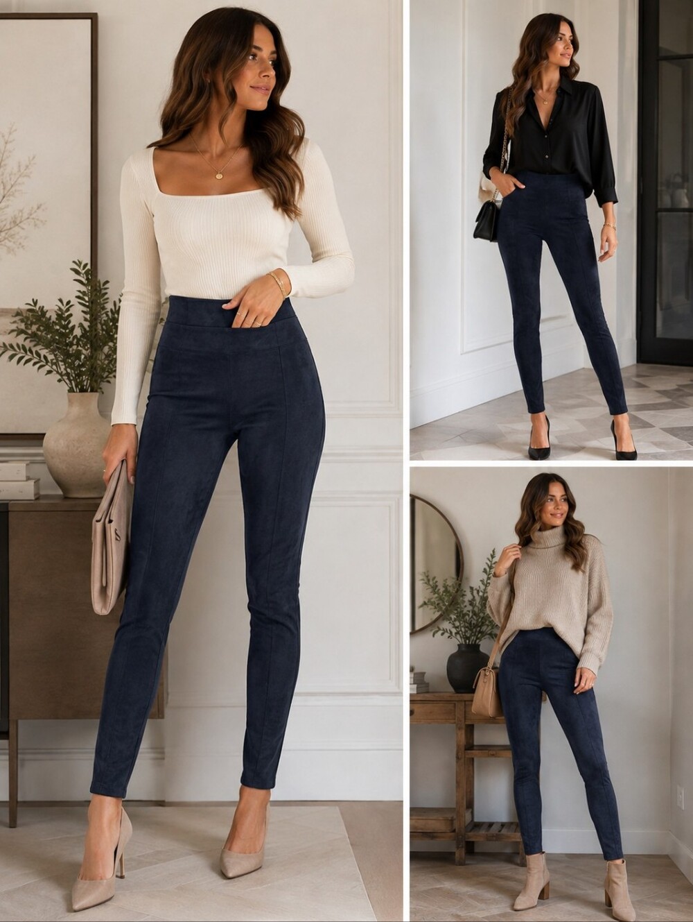 WOMEN'S David Lerner Dark Navy Faux Suede Leggings - Size M NWT